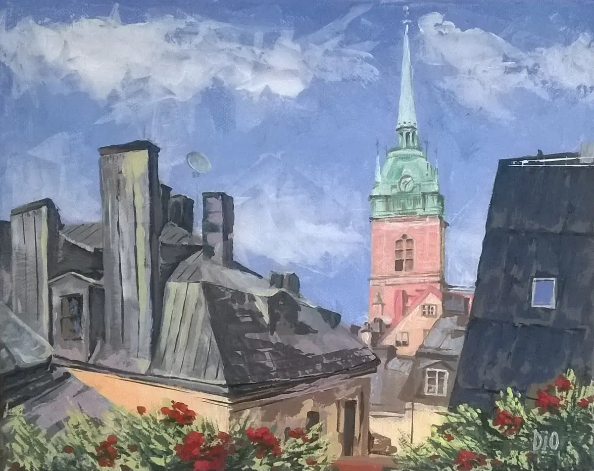 Hustak i Stockholm - Akryl - Expressionism - 30×24 cm av Irina Dio (såld)