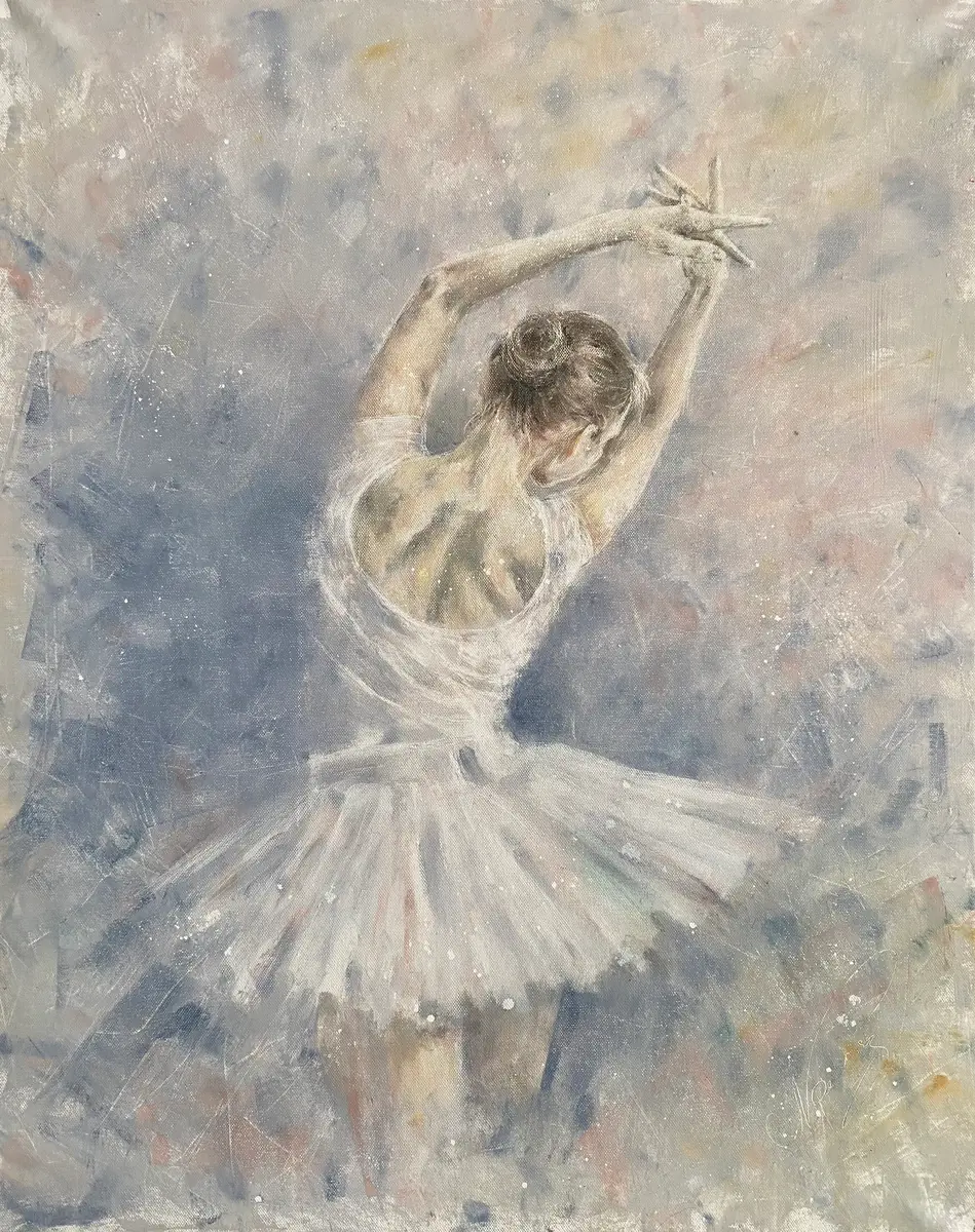 I stillhetens rörelse – Balett, 2026 - Olja - Impressionism - 65×81 cm av Selene Caspian
