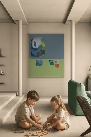 Stor tavla abstrakt konst - Blå blad 100x80 cm - Akryl av Kenneth Svensson